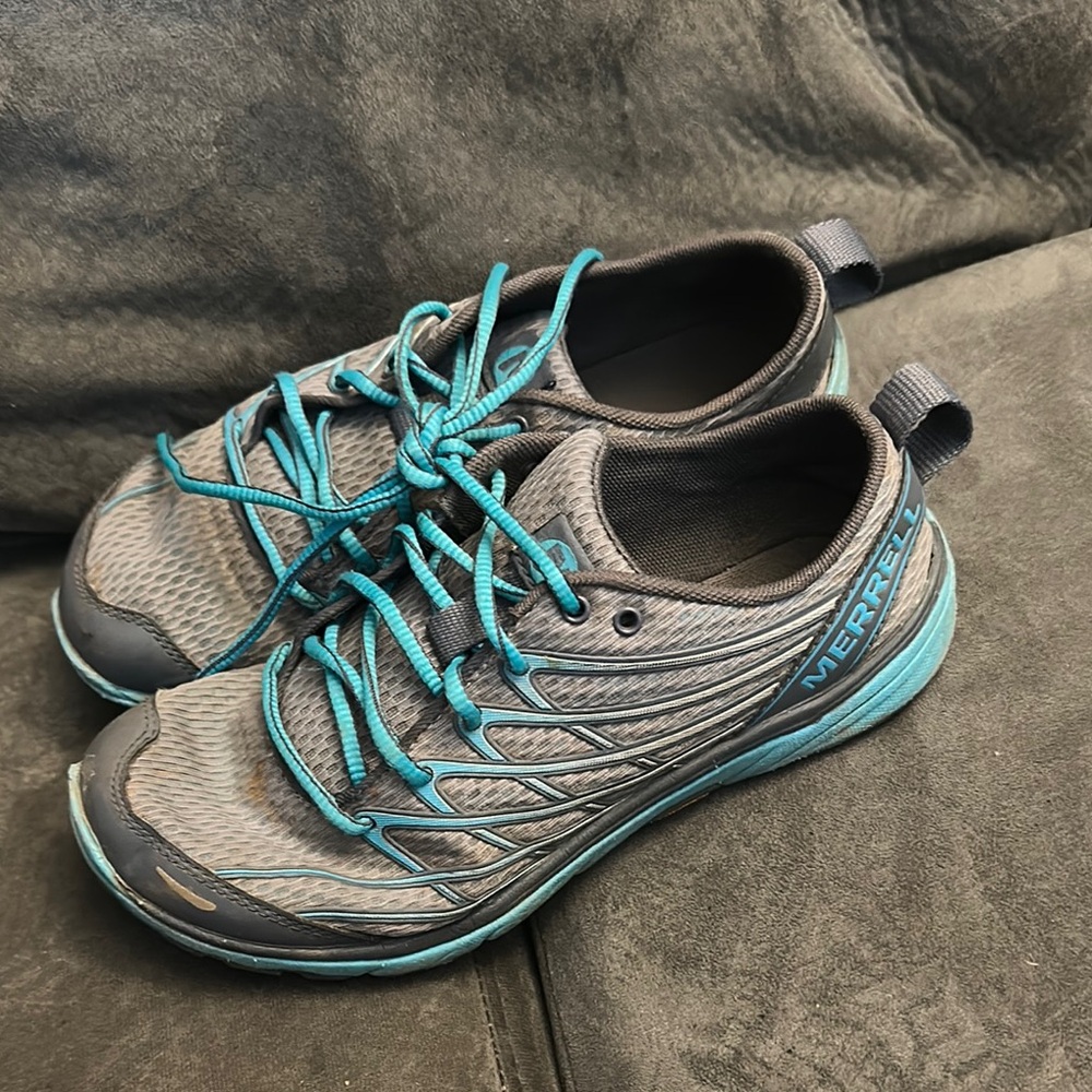 Merrell Gray and Blue Sneakers with Breathable Mesh Upper